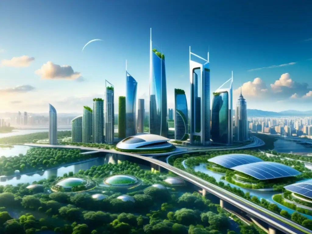 Vibrante ciudad futurista con IA en la lucha contra el cambio climático