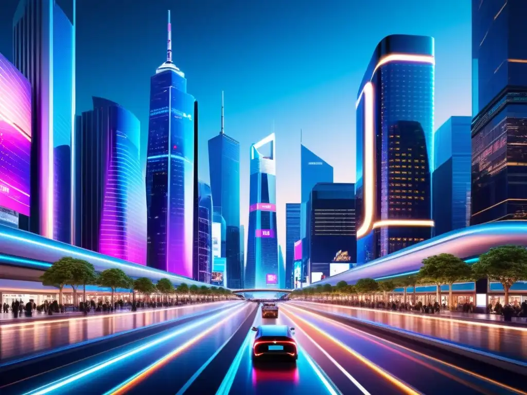 Metrópolis futurista: 5G ilumina la ciudad nocturna Vibrante ciudad nocturna con tecnología 5G, mostrando desafíos 5G tecnologías emergentes en un entorno urbano dinámico