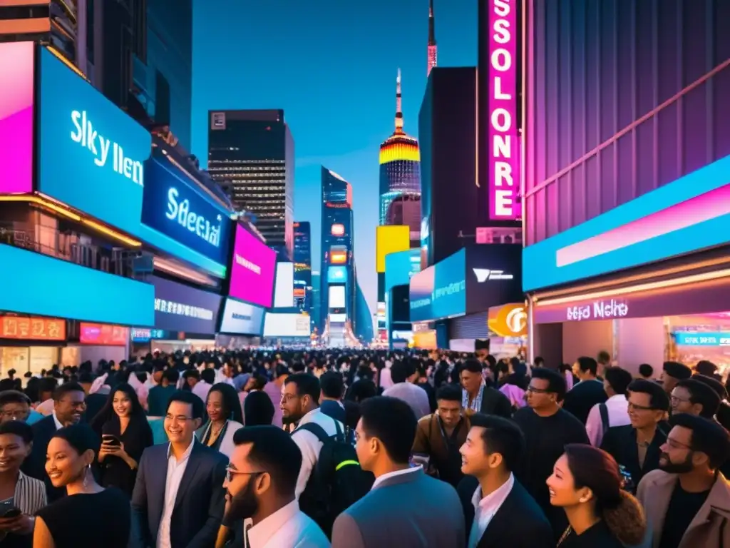 Vibrante ciudad nocturna, con rascacielos iluminados por luces futuristas