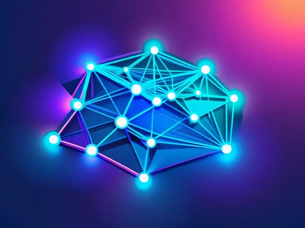 Algoritmos sociales: Ilustración digital de nodos interconectados Ilustración digital vibrante y moderna que representa el funcionamiento de algoritmos en redes sociales