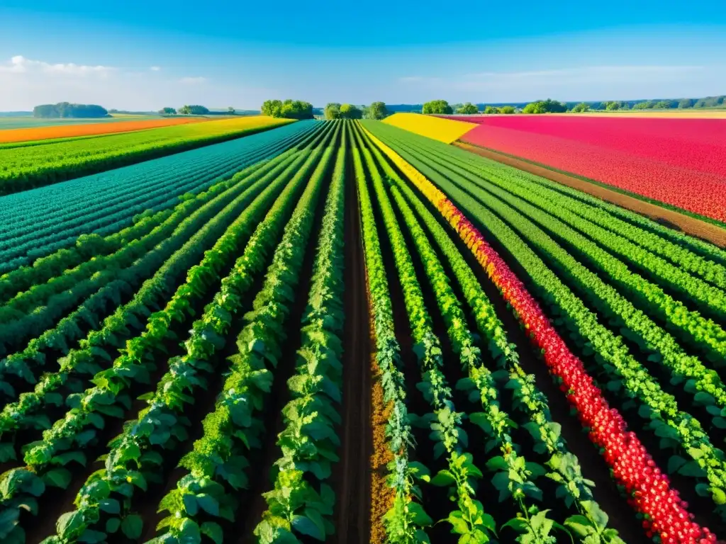 Agricultura ecológica con IoT: Granja orgánica vibrante y tecnología avanzada integrada en el paisaje natural para optimizar prácticas sostenibles