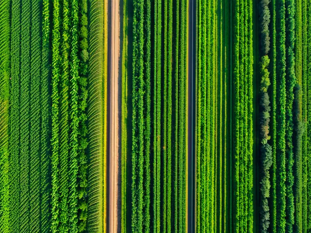 Vista aérea de campo agrícola con Agricultura de precisión con IoT, resaltando innovación y detalle