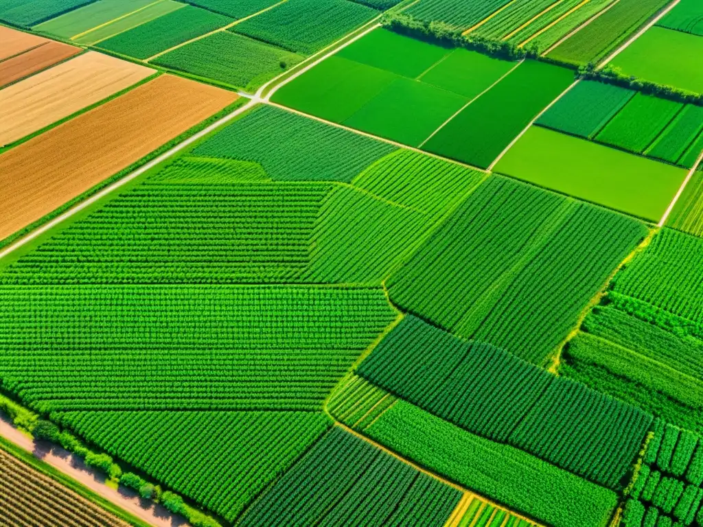 Vista aérea de granja verde con tecnología IoT en la agricultura tradicional