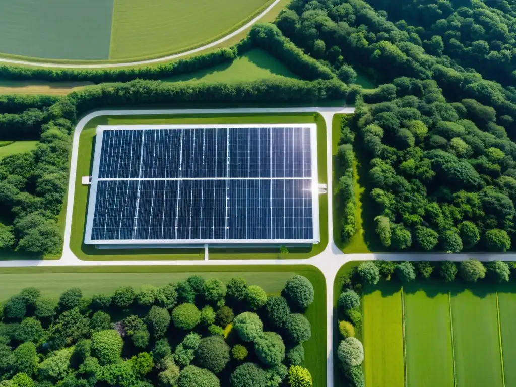 Vista aérea impresionante de un centro de datos integrado en un paisaje verde, destacando su impacto ambiental positivo