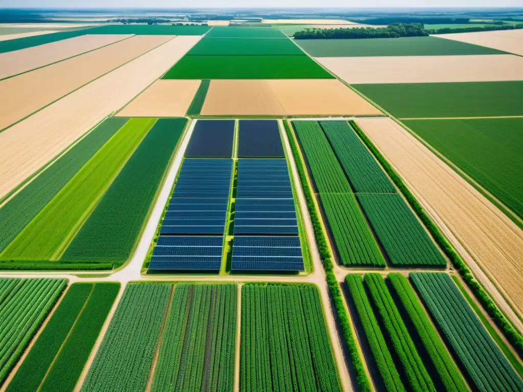 Vista aérea de invernadero tecnológico con cultivos ordenados, integra analítica de datos para agricultura inteligente