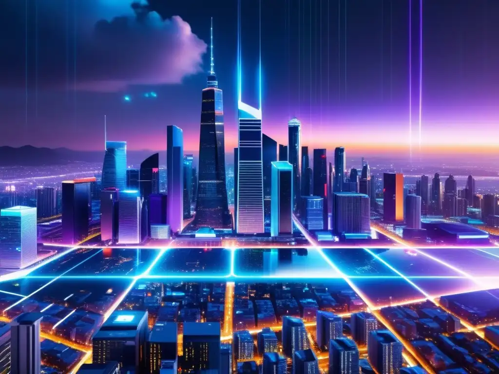 Vista futurista de la ciudad con riesgos de seguridad en IoT