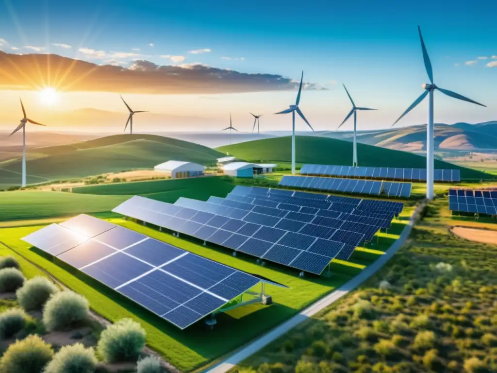 Microred sostenible: energía renovable para comunidades remotas Vista impresionante de microred moderna beneficiando a una comunidad remota con energía sostenible