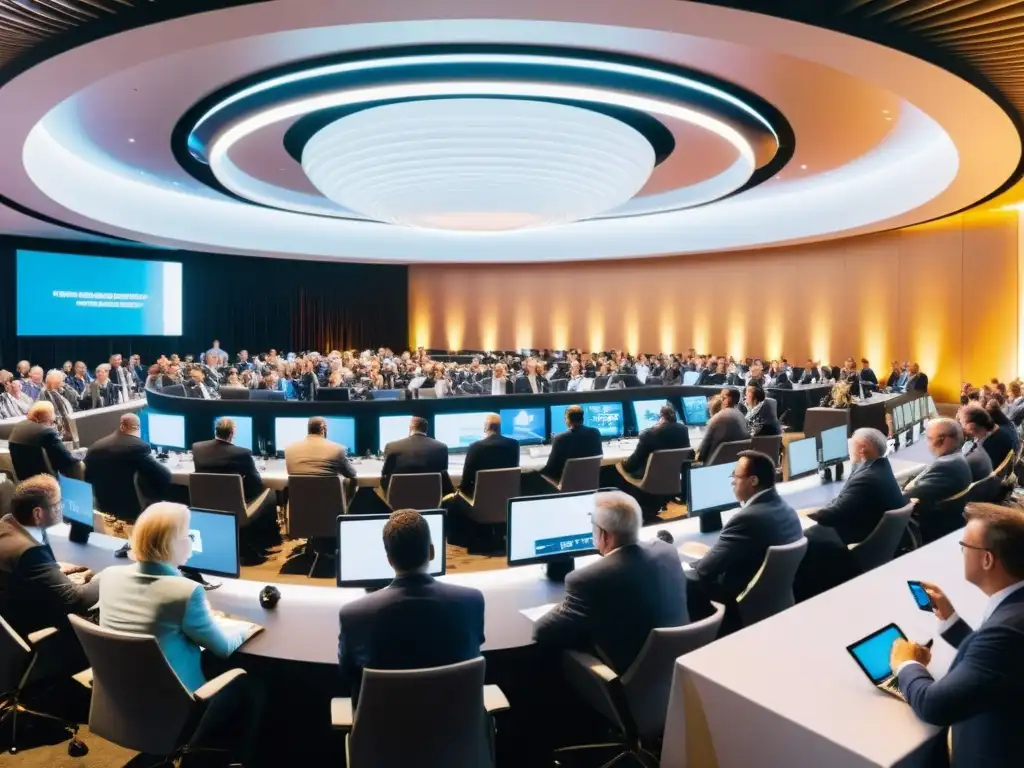 Vista panorámica de un bullicioso salón de conferencias en la Industria 4