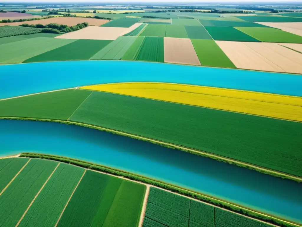 Agricultura futurista: IoT revoluciona la prevención de desastres naturales Vista panorámica de campo agrícola con tecnología IoT para prevención desastres naturales en agricultura