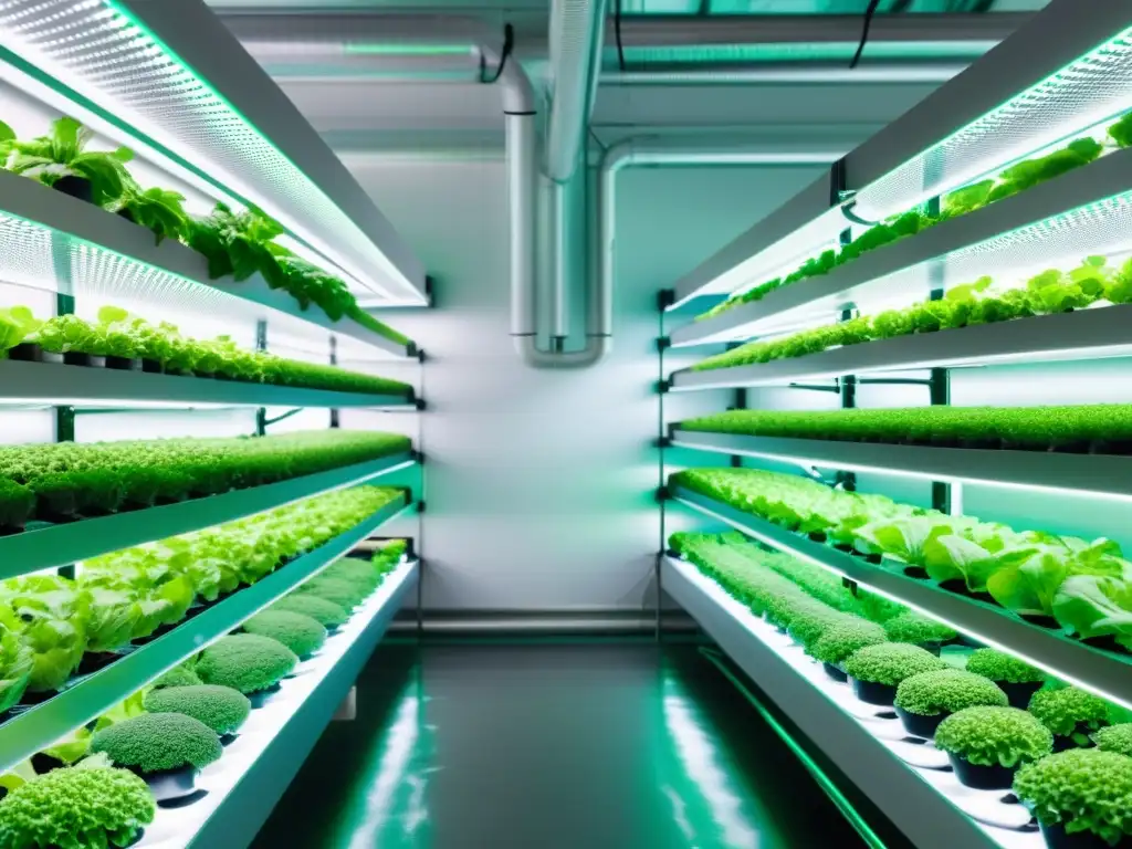 Un vistoso cultivo vertical tecnología agropecuaria sostenible en un ambiente futurista y minimalista