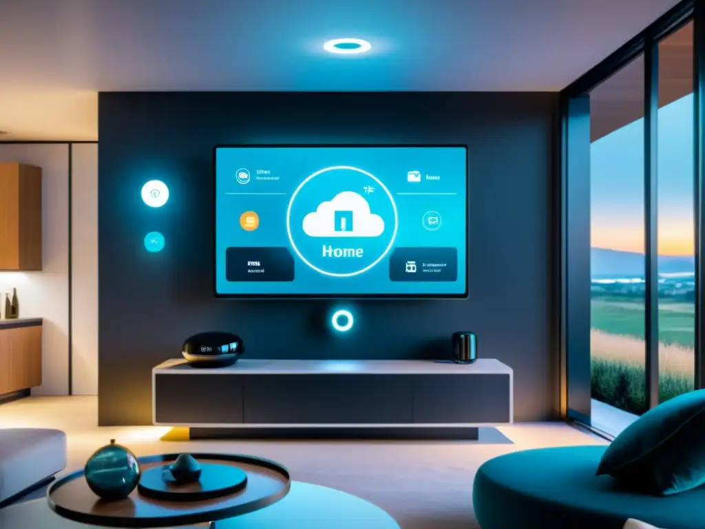 Vivienda inteligente futurista con medidas avanzadas para prevenir ataques firmware IoT, seguridad biométrica y monitoreo en tiempo real